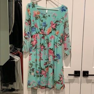 Pink blush floral dress, 3/4 sleeves